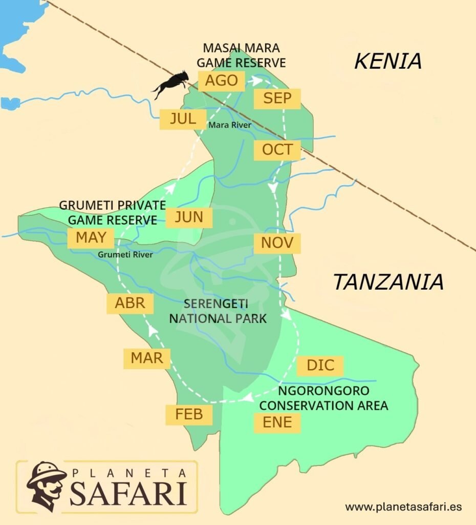 calendario de la Gran Migración Serengeti Mara