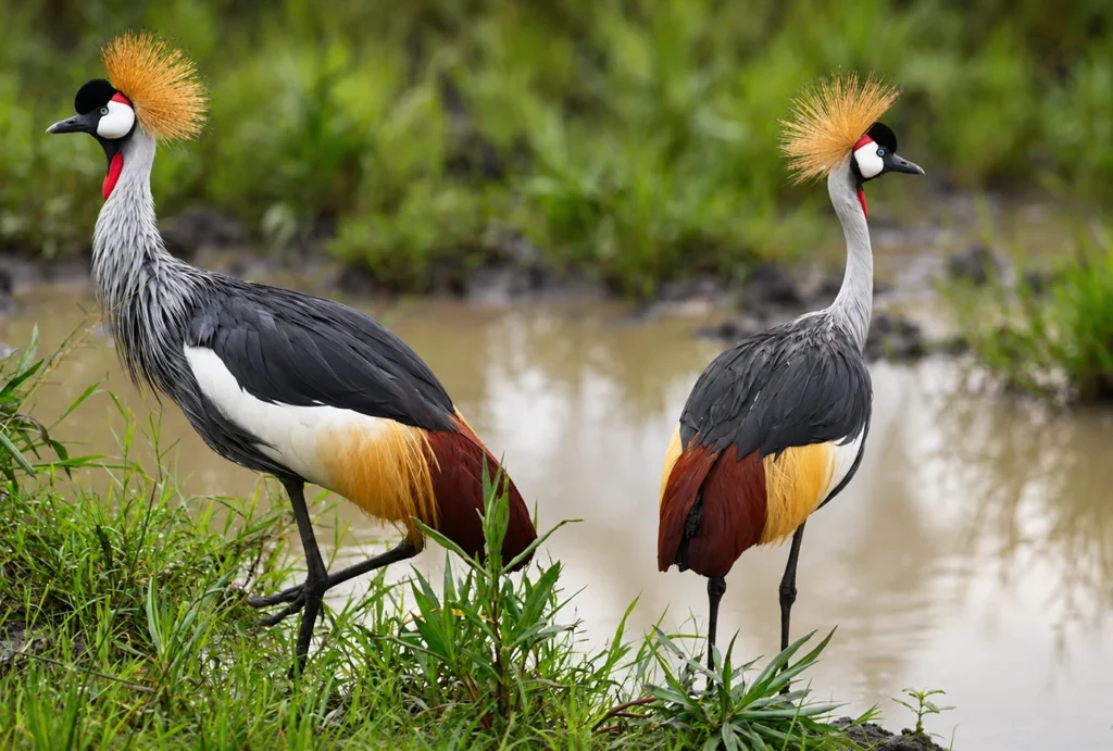 grullas coronadas en Mburo National Park, Uganda